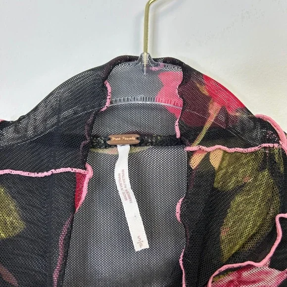 Free People Charlie Sheer Mesh Floral Top Women's Small Lettuce Neck Whimsigoth - Picture 4 of 8